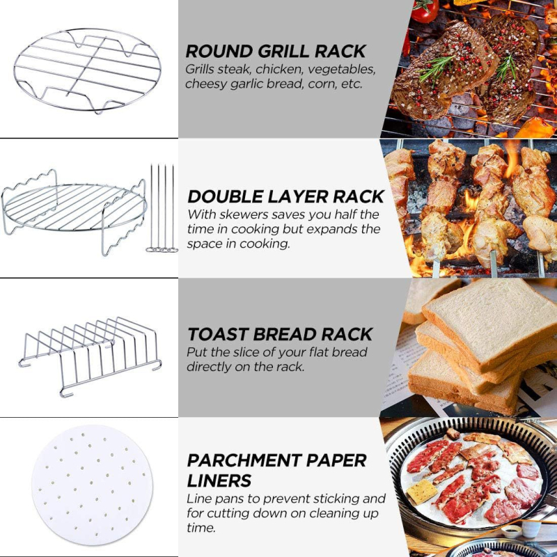 Set de accesorii pentru friteza cu aer – universal, 12 piese, tavă pentru pizza și formă pentru tort