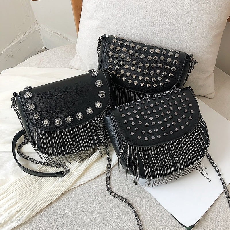 PU ženska crossbody torba s poklopcem, metalnim zakovicama i resom, mala kvadratna torba za telefon, korejskog stila