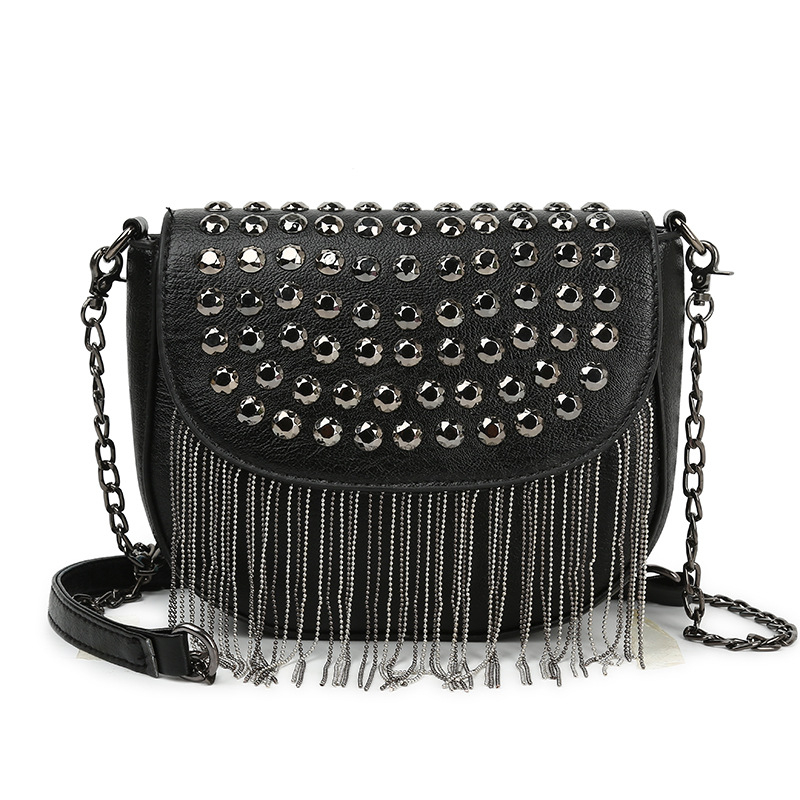 PU ženska crossbody torba s poklopcem, metalnim zakovicama i resom, mala kvadratna torba za telefon, korejskog stila
