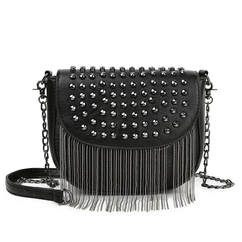 PU ženska crossbody torba s poklopcem, metalnim zakovicama i resom, mala kvadratna torba za telefon, korejskog stila
