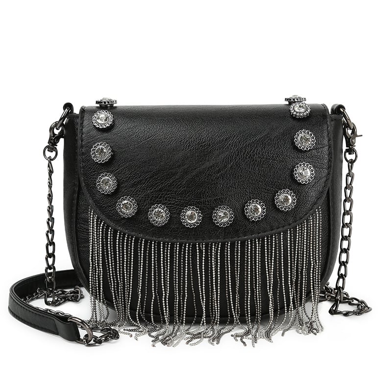PU ženska crossbody torba s poklopcem, metalnim zakovicama i resom, mala kvadratna torba za telefon, korejskog stila