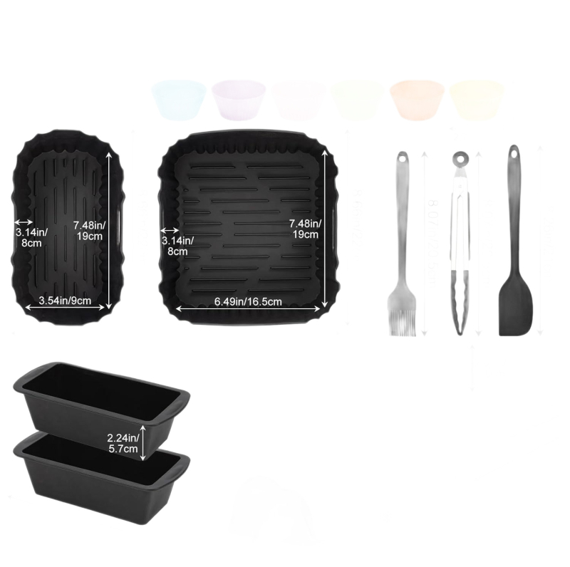Set accesorii pentru friteuză cu aer NA350 – tăvi din silicon mari și mici și forme de copt