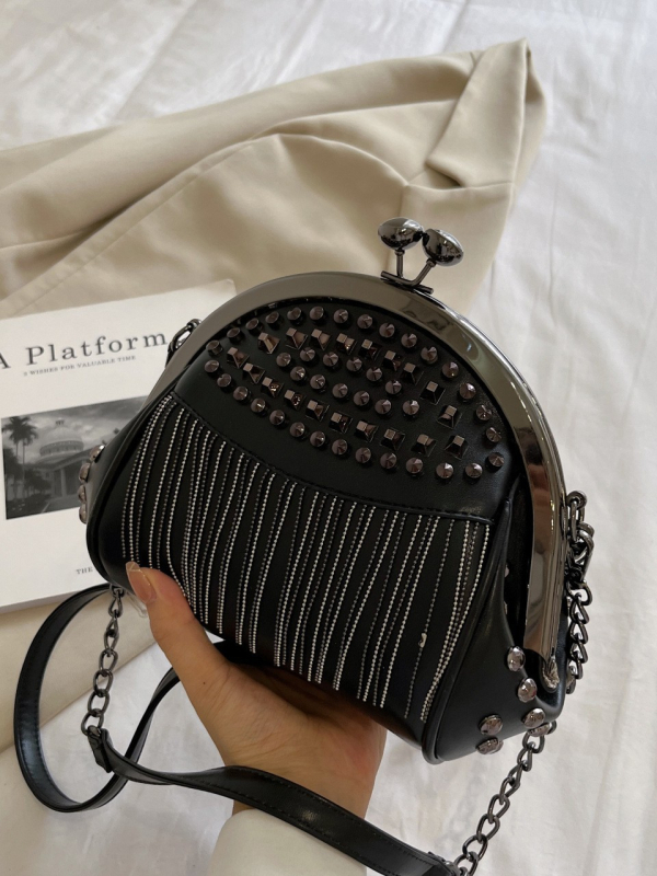 Ženska retro torbica u obliku školjke s lančanim remenom i resom, crossbody torba od PU kože
