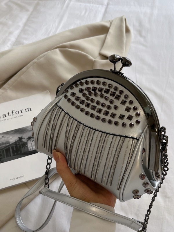 Ženska retro torbica u obliku školjke s lančanim remenom i resom, crossbody torba od PU kože
