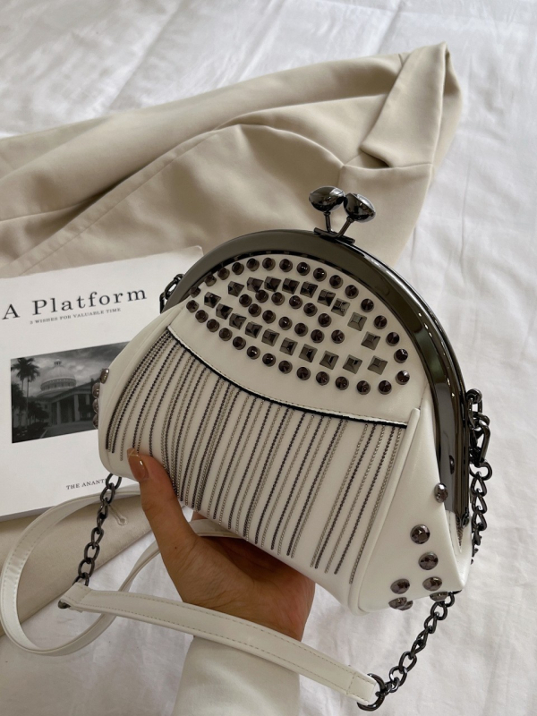 Ženska retro torbica u obliku školjke s lančanim remenom i resom, crossbody torba od PU kože