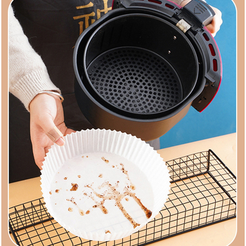 Tavă de hârtie pentru air fryer — pergament antiaderent cu acoperire din siliciu, farfurie din hârtie cu absorbție a uleiului pentru cartofi prăjiți și aripioare de pui, pentru coacere în cuptor