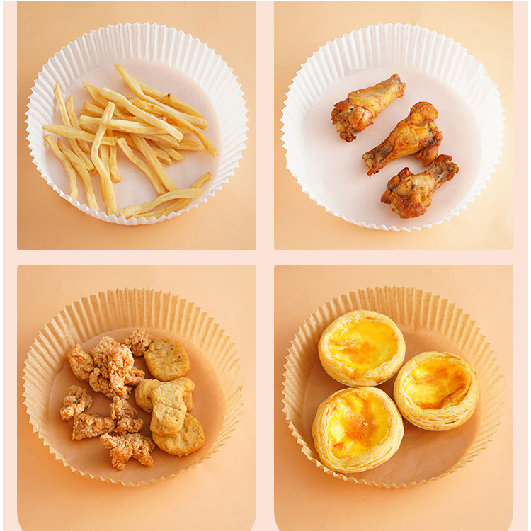 Tavă de hârtie pentru air fryer — pergament antiaderent cu acoperire din siliciu, farfurie din hârtie cu absorbție a uleiului pentru cartofi prăjiți și aripioare de pui, pentru coacere în cuptor