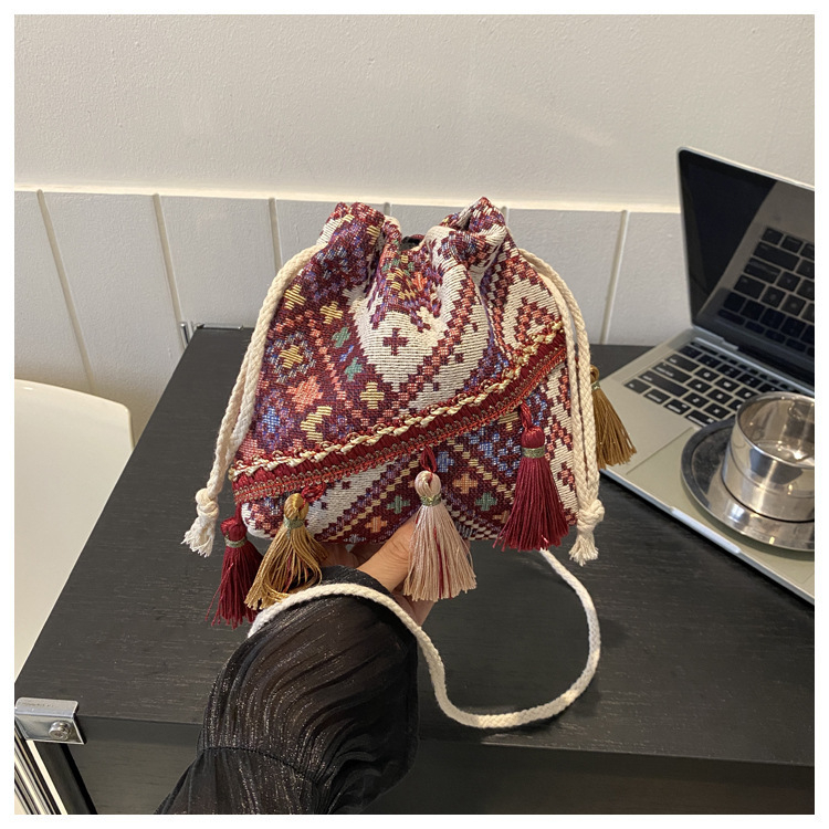 Ženska etno torbica s resicama, mini veličine, za mobitel, crossbody, retro stil