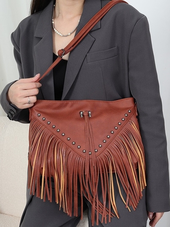 Ženska torbica s resicama u retro europsko-američkom stilu, ljetna svakodnevna torba za rameni ili crossbody, velika veličina, PU materijal, pogodna za posao i svakodnevnu upotrebu
