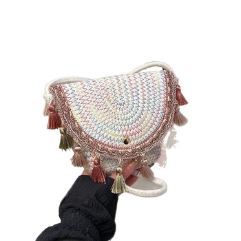 Boemska slamnata torbica s resicama, pletena etničkog stila, ženska crossbody torbica za odmor i plažu, ručno izrađena