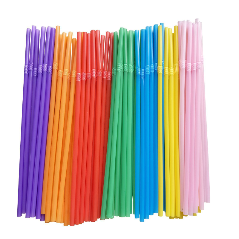 Jednokratne šarene koktel slamke, savitljive plastične slamke, 6×210 mm za pića