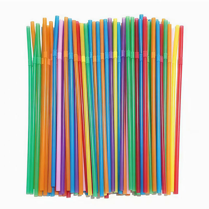 Jednokratne šarene koktel slamke, savitljive plastične slamke, 6×210 mm za pića