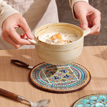 Tăviță ceramică izolatoare pentru caserolă, rezistentă la temperaturi înalte, anti-alunecare, pentru masă, personalizabilă