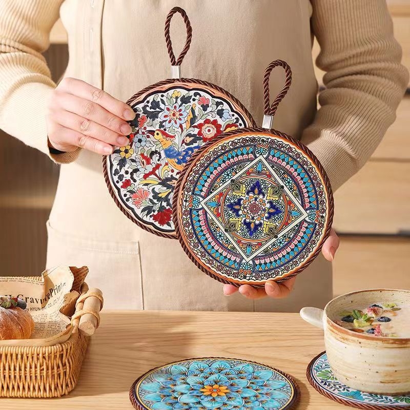 Tăviță ceramică izolatoare pentru caserolă, rezistentă la temperaturi înalte, anti-alunecare, pentru masă, personalizabilă