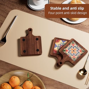 Covorașe din lemn izolante termic, cu posibilitatea de agățare, decorative pentru bucătărie pentru oale, covorașe cu model de plăci pentru boluri și farfurii, covorașe anti-arzire, covorașe pentru cești