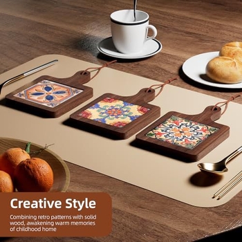 Covorașe din lemn izolante termic, cu posibilitatea de agățare, decorative pentru bucătărie pentru oale, covorașe cu model de plăci pentru boluri și farfurii, covorașe anti-arzire, covorașe pentru cești