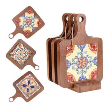 Covorașe din lemn izolante termic, cu posibilitatea de agățare, decorative pentru bucătărie pentru oale, covorașe cu model de plăci pentru boluri și farfurii, covorașe anti-arzire, covorașe pentru cești
