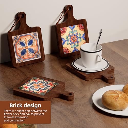Covorașe din lemn izolante termic, cu posibilitatea de agățare, decorative pentru bucătărie pentru oale, covorașe cu model de plăci pentru boluri și farfurii, covorașe anti-arzire, covorașe pentru cești