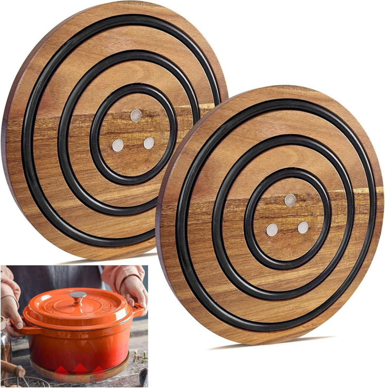 Pad din lemn magnetic pentru oale – bază rotundă din lemn pentru izolație termică