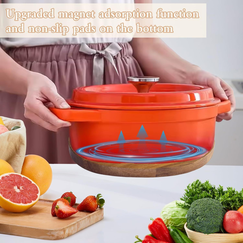 Pad din lemn magnetic pentru oale – bază rotundă din lemn pentru izolație termică