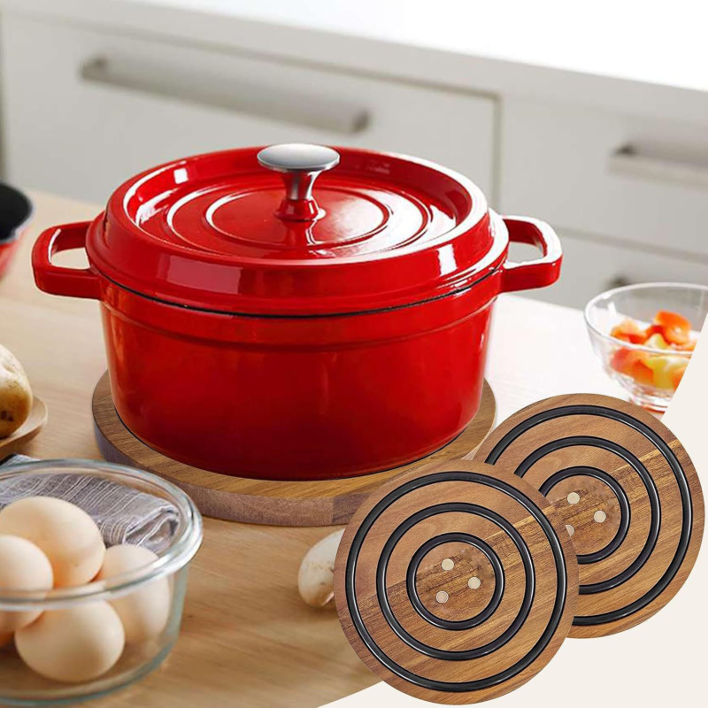 Pad din lemn magnetic pentru oale – bază rotundă din lemn pentru izolație termică