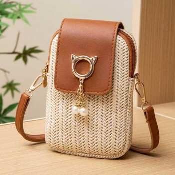 2025 nova slamena torbica za telefon s perlama i kaišem, mala crossbody torba