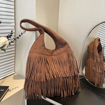 Crossbody torba preko ramena, 2025 novi stil, velika kapaciteta, vintage, velur od kože jelena s resicama