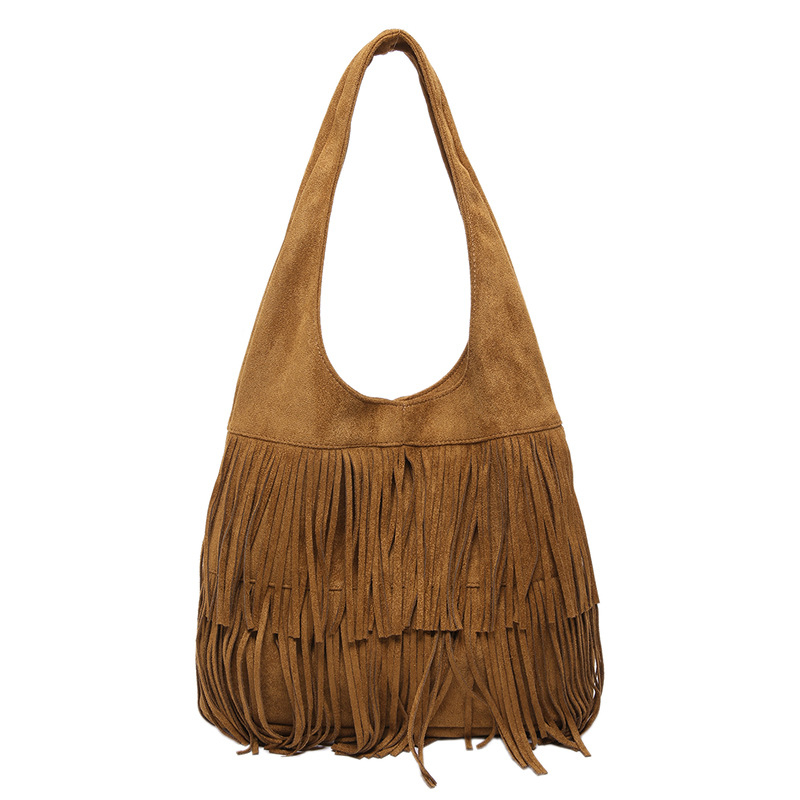 Crossbody torba preko ramena, 2025 novi stil, velika kapaciteta, vintage, velur od kože jelena s resicama