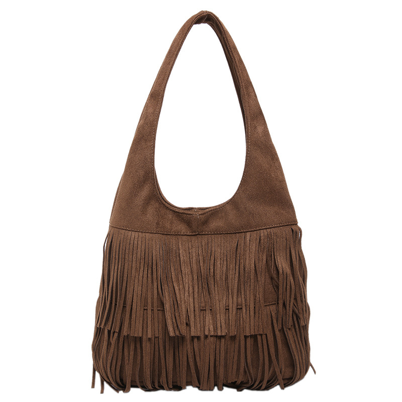Crossbody torba preko ramena, 2025 novi stil, velika kapaciteta, vintage, velur od kože jelena s resicama