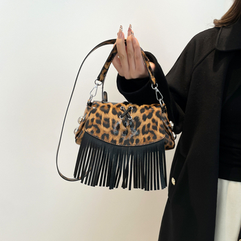 Ženska torba s leopard printom i resicama, PU, mala crossbody torba, gradski stil