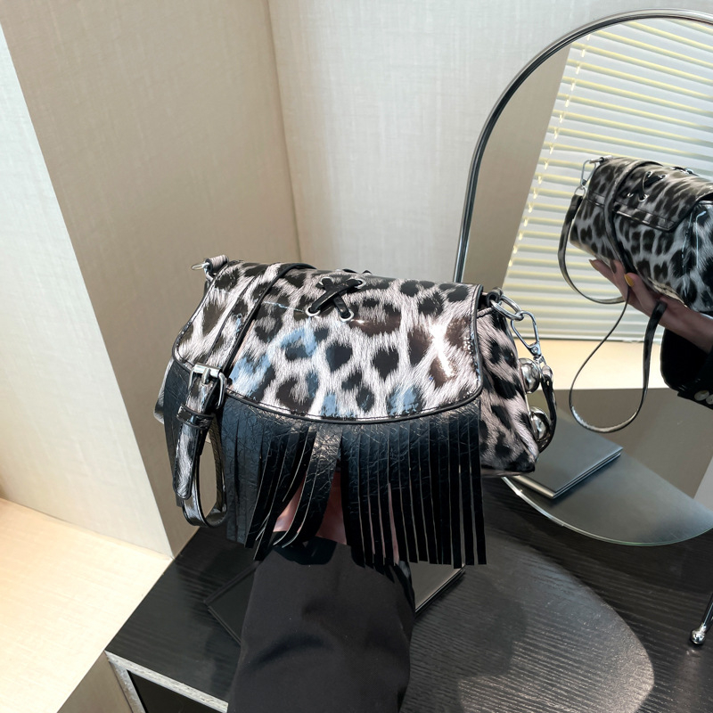Ženska torba s leopard printom i resicama, PU, mala crossbody torba, gradski stil