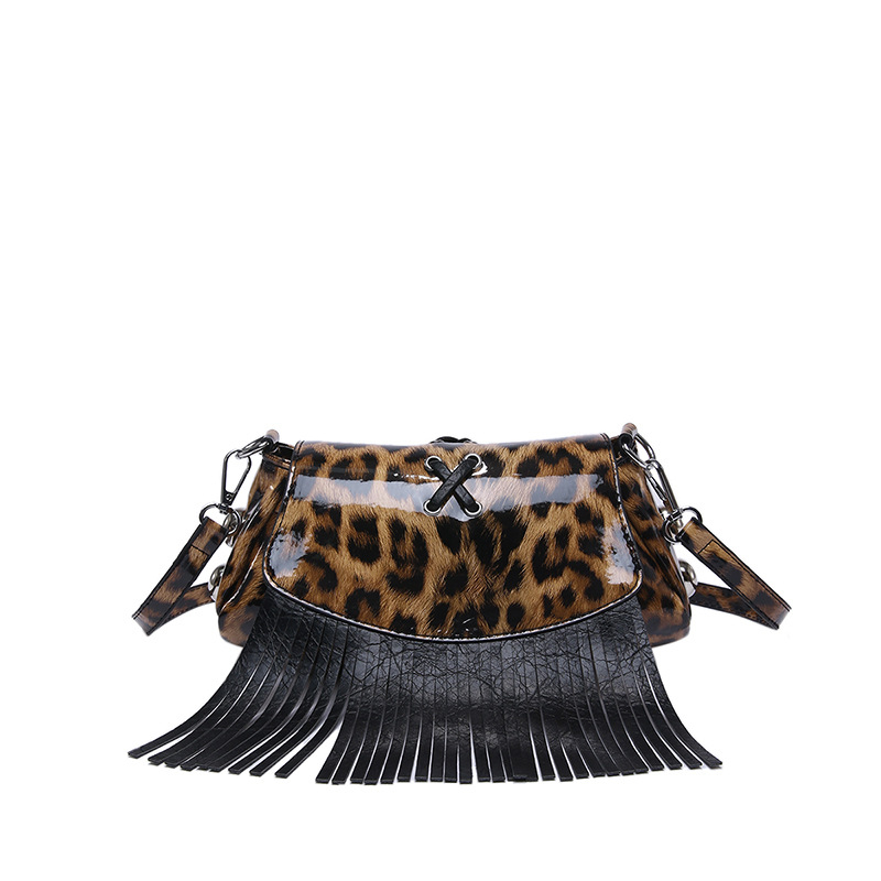 Ženska torba s leopard printom i resicama, PU, mala crossbody torba, gradski stil