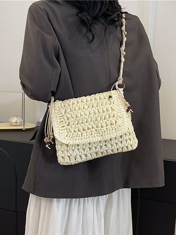 Ženska četvrtasta torbica od slame, retro stil za plažu i odmor, pleteni rameni crossbody, 26 cm, novi model