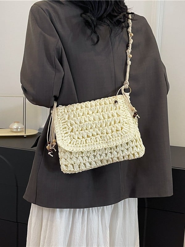 Ženska četvrtasta torbica od slame, retro stil za plažu i odmor, pleteni rameni crossbody, 26 cm, novi model