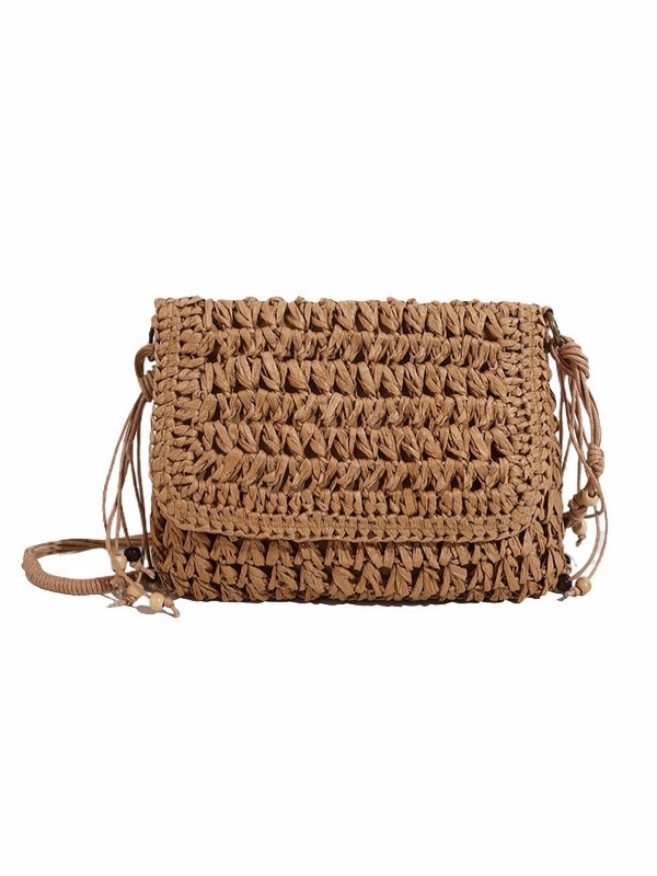 Ženska četvrtasta torbica od slame, retro stil za plažu i odmor, pleteni rameni crossbody, 26 cm, novi model