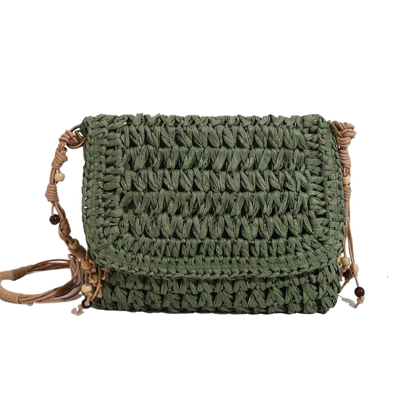 Ženska četvrtasta torbica od slame, retro stil za plažu i odmor, pleteni rameni crossbody, 26 cm, novi model
