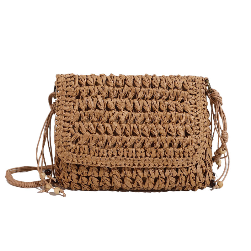 Ženska četvrtasta torbica od slame, retro stil za plažu i odmor, pleteni rameni crossbody, 26 cm, novi model