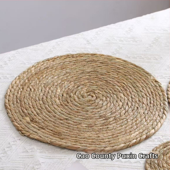 Locuri de masă rotunde din paie, țesute manual, covorașe izolante pentru oale și suporturi decorative pentru pahare
