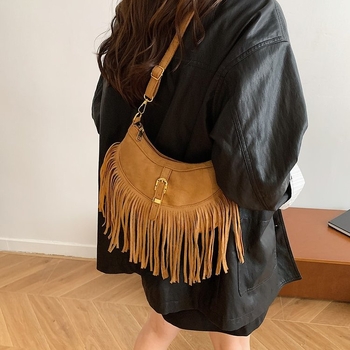 Ženska torba s resicama u američkom retro stilu, PU koža, mala crossbody torba, etnički stil, jesen-zima 2025