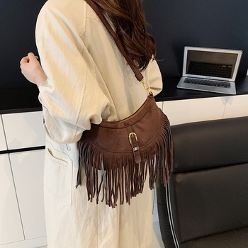 Ženska torba s resicama u američkom retro stilu, PU koža, mala crossbody torba, etnički stil, jesen-zima 2025