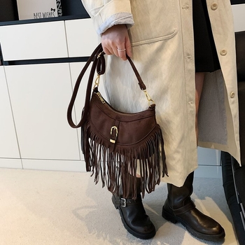 Ženska torba s resicama u američkom retro stilu, PU koža, mala crossbody torba, etnički stil, jesen-zima 2025