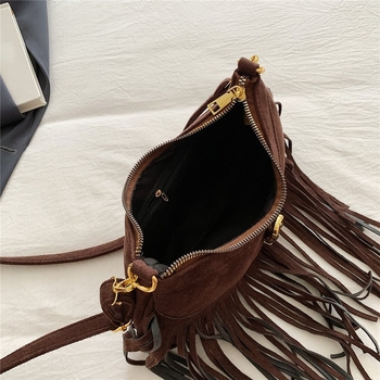 Ženska torba s resicama u američkom retro stilu, PU koža, mala crossbody torba, etnički stil, jesen-zima 2025