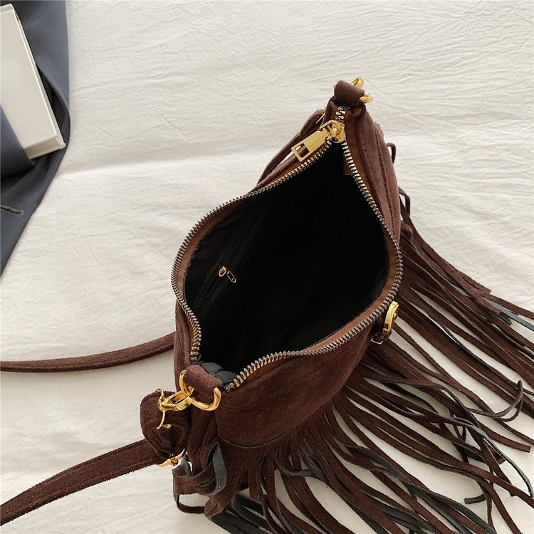 Ženska torba s resicama u američkom retro stilu, PU koža, mala crossbody torba, etnički stil, jesen-zima 2025