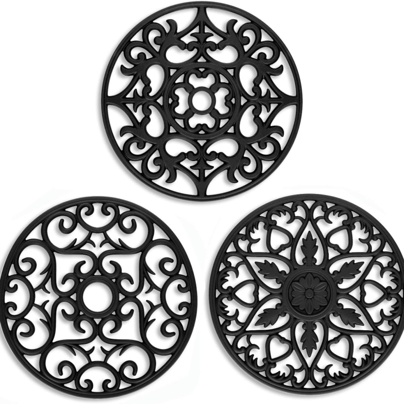 Suporturi rotunde din silicon pentru masă, cu model floral decupat, anti-alunecare, rezistente la temperaturi înalte, set de 3