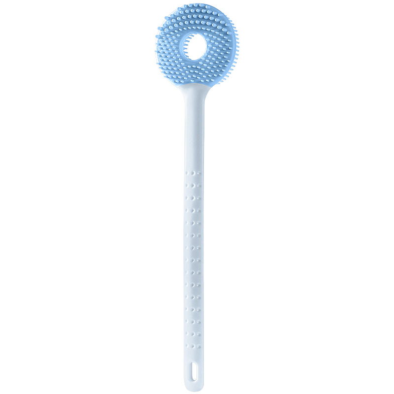 Perie de baie 2 în 1 cu masaj, mâner lung, peri moi; șervețel exfoliant pentru baie și minge de duș; perie pentru spate