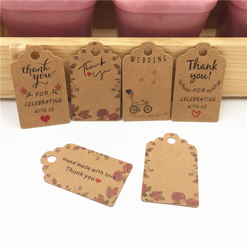 Etichete de mulțumire din hârtie kraft, 3x5 cm, etichete pentru ambalare cadouri