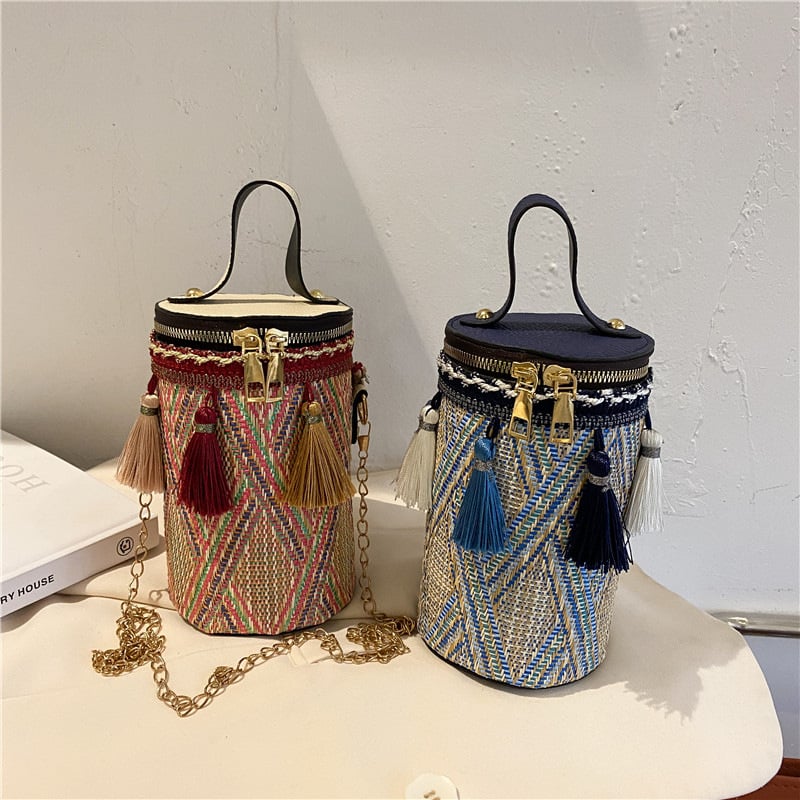 Ženska bucket torba 2024, korejskog stila, s resom, crossbody, PU
