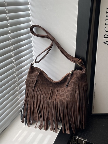 Boemska torbica s resicama, velika kapaciteta, ramenska ili crossbody torba, jesen 2025, svestrana ženska torba