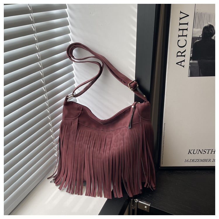 Boemska torbica s resicama, velika kapaciteta, ramenska ili crossbody torba, jesen 2025, svestrana ženska torba