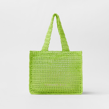 Z minimalistička torba za rameno s prorezanim crochet uzorkom, torba u stilu slamnat za ljeto i plažu, slovo A